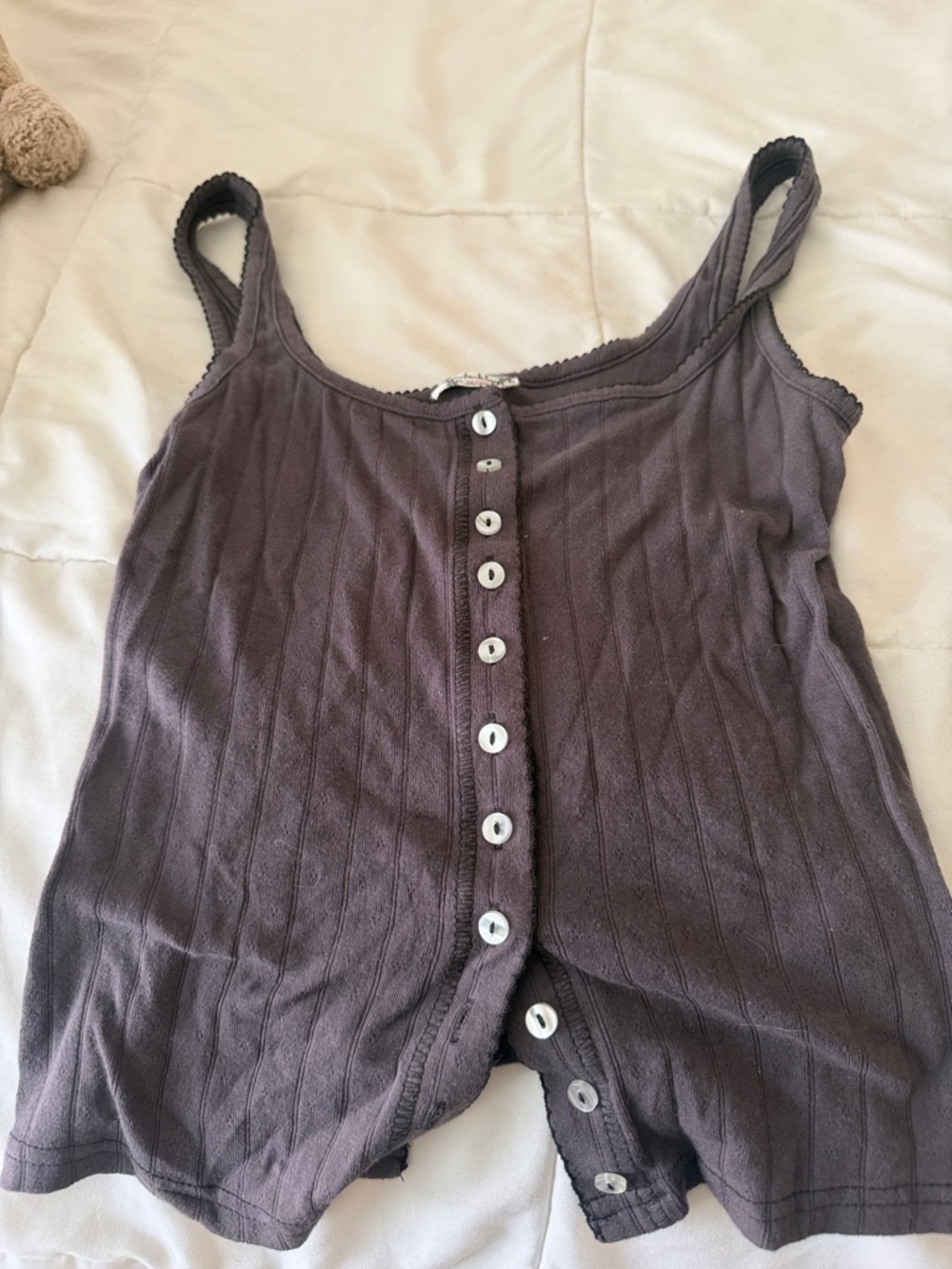 Free People Button-Front Ribbed Tank Top in Mauve NO LONGER SOLD IN STORES